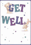 With a playful heart and gentle optimism, this get well card shines in the friendly ambience of Cranford, where acts of kindness blossom daily. Two charming characters-a teddy bear with a contented gaze and a spirited puppy bouncing beside-bring the message to life, each balancing the bold, jubilant letters of 'Get Well' with natural ease. Their soft fur, shaded with delicate brushwork, looks so invitingly touchable you might imagine a comforting squeeze. Indigo and teal letters leap from a creamy, spotless background, brightened further by scattered stars in a harmony of blues and purples, much like the sky over Heston Park on a clear evening. The illustration echoes the nurturing joy found in a thoughtfully delivered bouquet, capturing the emotional salve of warmth and encouragement. For anyone on a path of recovery in Cranford, this card is more than a greeting-it's a gentle reminder that every caring gesture, though simple, carries the power to heal and uplift.